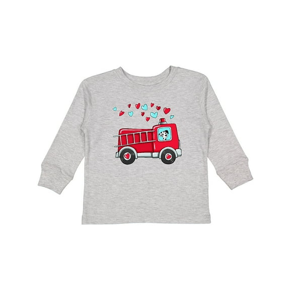 Inktastic Valentine Fire Truck with Cute Dalmatian and Hearts Boys or Girls Long Sleeve Toddler T-Shirt
