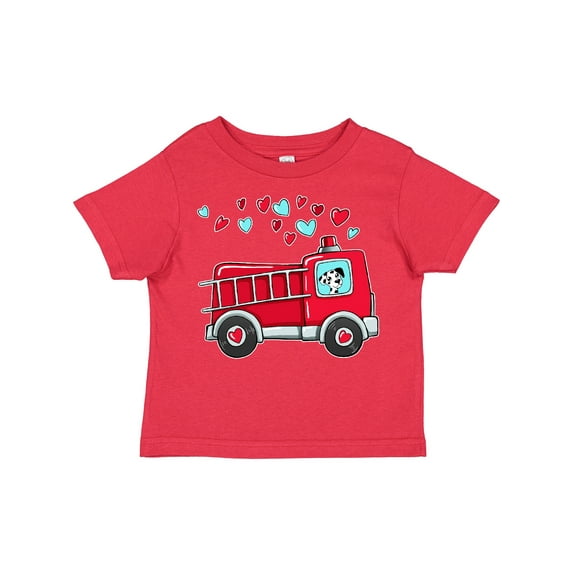 Inktastic Valentine Fire Truck with Cute Dalmatian and Hearts Boys or Girls Toddler T-Shirt