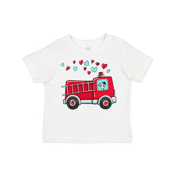 Inktastic Valentine Fire Truck with Cute Dalmatian and Hearts Boys or Girls Toddler T-Shirt