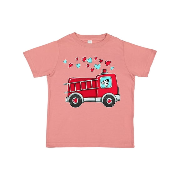 Inktastic Valentine Fire Truck with Cute Dalmatian and Hearts Boys or Girls Toddler T-Shirt