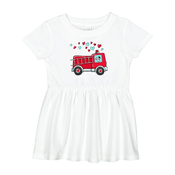Inktastic Valentine Fire Truck with Cute Dalmatian and Hearts Girls Baby Dress