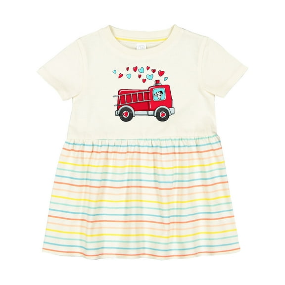 Inktastic Valentine Fire Truck with Cute Dalmatian and Hearts Girls Baby Dress
