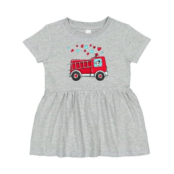 Inktastic Valentine Fire Truck with Cute Dalmatian and Hearts Girls Baby Dress