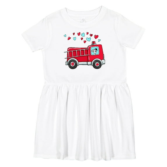 Inktastic Valentine Fire Truck with Cute Dalmatian and Hearts Girls Toddler Dress