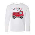 thumbnail image 1 of Inktastic Valentine Fire Truck with Cute Dalmatian and Hearts Long Sleeve Youth T-Shirt, 1 of 5