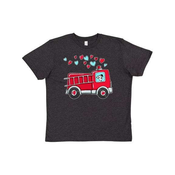Inktastic Valentine Fire Truck with Cute Dalmatian and Hearts Youth T-Shirt