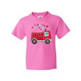 thumbnail image 1 of Inktastic Valentine Fire Truck with Cute Dalmatian and Hearts Youth T-Shirt, 1 of 5