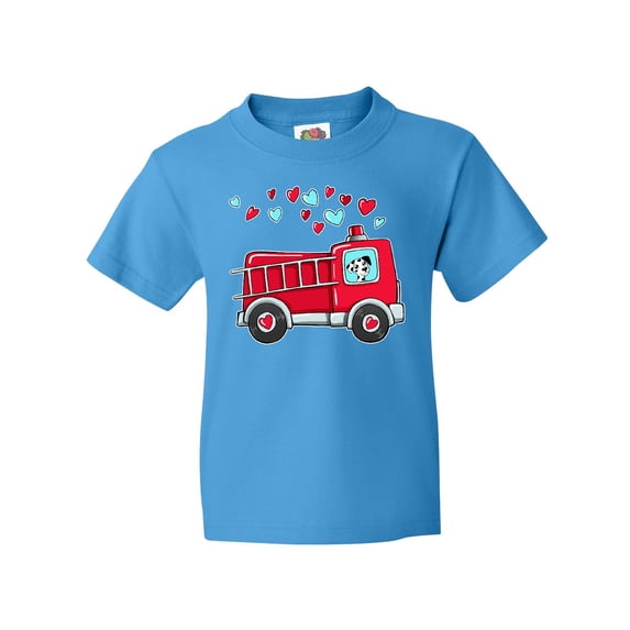 Inktastic Valentine Fire Truck with Cute Dalmatian and Hearts Youth T-Shirt