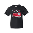 thumbnail image 1 of Inktastic Valentine Fire Truck with Cute Dalmatian and Hearts Youth T-Shirt, 1 of 5