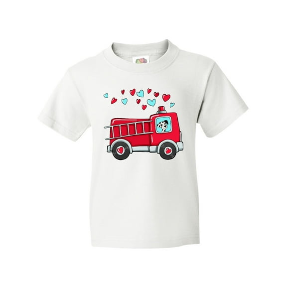 Inktastic Valentine Fire Truck with Cute Dalmatian and Hearts Youth T-Shirt