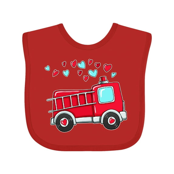Inktastic Valentine Fire Truck with Hearts Boys or Girls Baby Bib