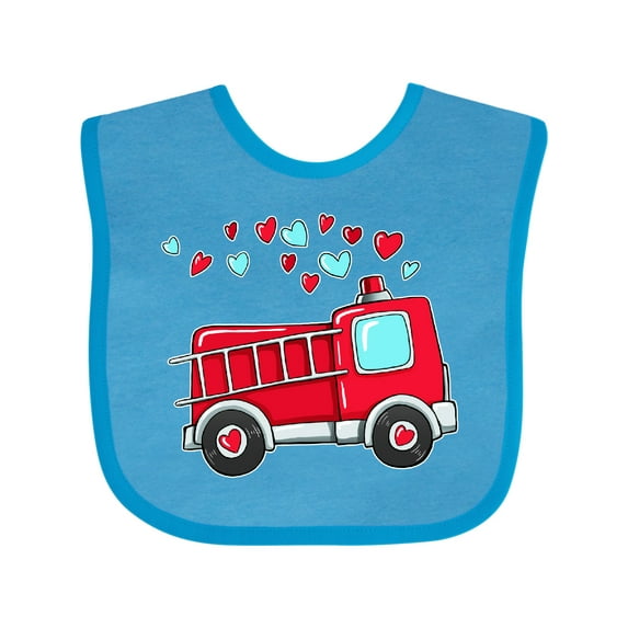 Inktastic Valentine Fire Truck with Hearts Boys or Girls Baby Bib