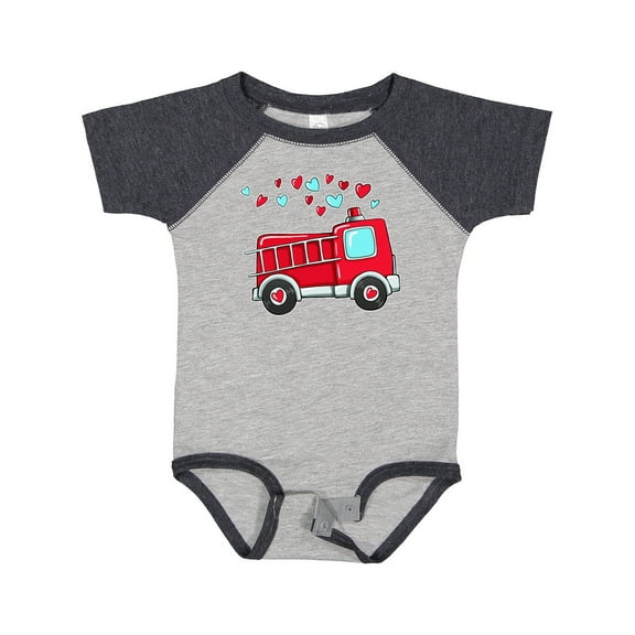 Inktastic Valentine Fire Truck with Hearts Boys or Girls Baby Bodysuit