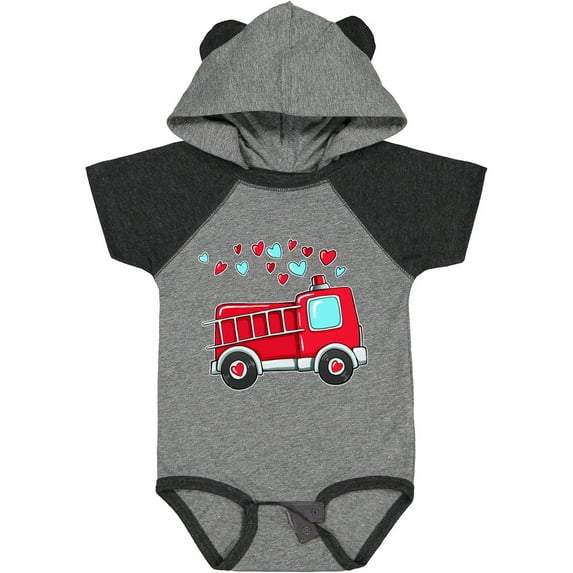 Inktastic Valentine Fire Truck with Hearts Boys or Girls Baby Bodysuit