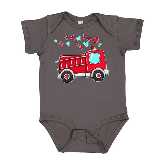 Inktastic Valentine Fire Truck with Hearts Boys or Girls Baby Bodysuit