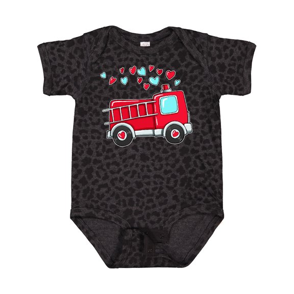 Inktastic Valentine Fire Truck with Hearts Boys or Girls Baby Bodysuit