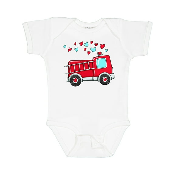 Inktastic Valentine Fire Truck with Hearts Boys or Girls Baby Bodysuit