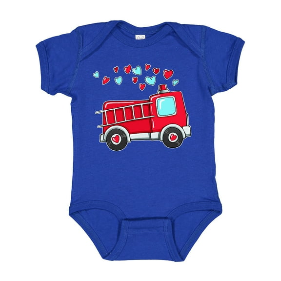 Inktastic Valentine Fire Truck with Hearts Boys or Girls Baby Bodysuit