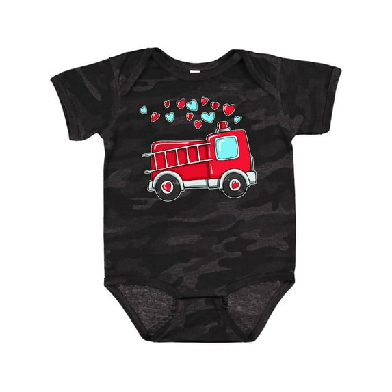 Inktastic Valentine Fire Truck with Hearts Boys or Girls Baby Bodysuit