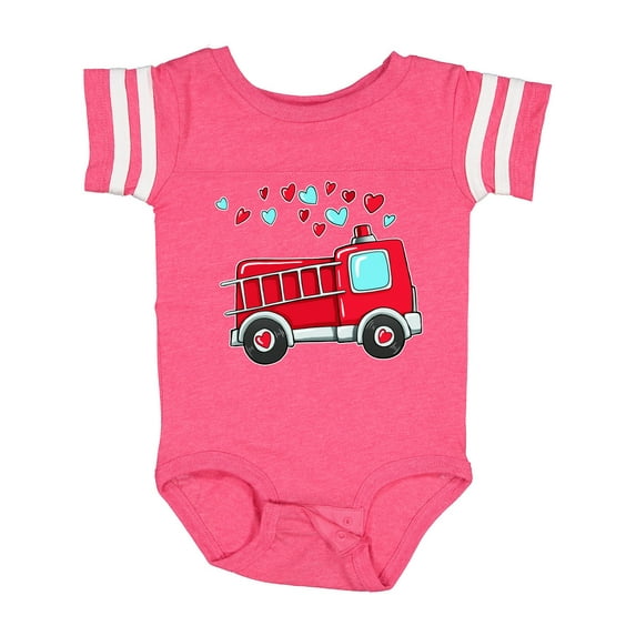 Inktastic Valentine Fire Truck with Hearts Boys or Girls Baby Bodysuit