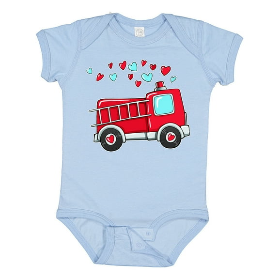 Inktastic Valentine Fire Truck with Hearts Boys or Girls Baby Bodysuit