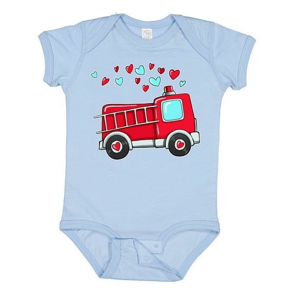 Inktastic Valentine Fire Truck with Hearts Boys or Girls Baby Bodysuit