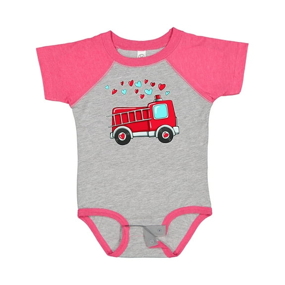 Inktastic Valentine Fire Truck with Hearts Boys or Girls Baby Bodysuit