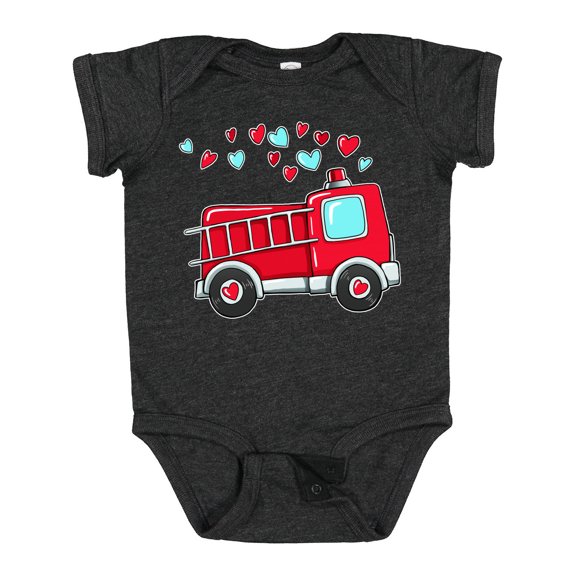 Inktastic Valentine Fire Truck with Hearts Boys or Girls Baby Bodysuit