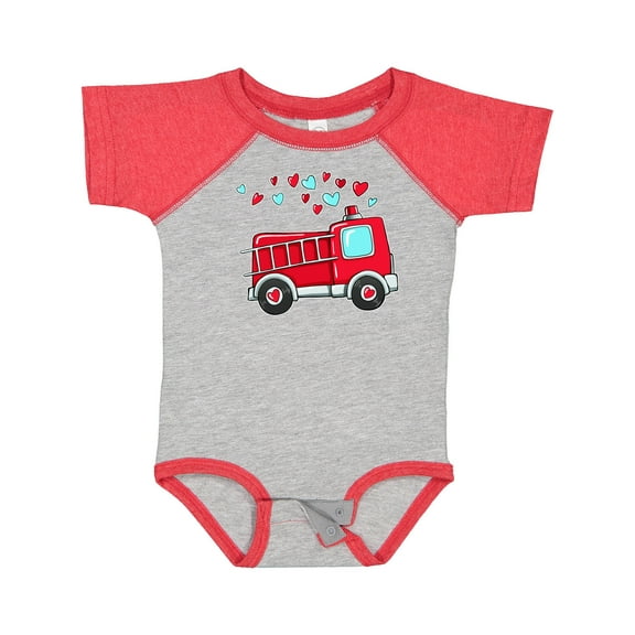 Inktastic Valentine Fire Truck with Hearts Boys or Girls Baby Bodysuit