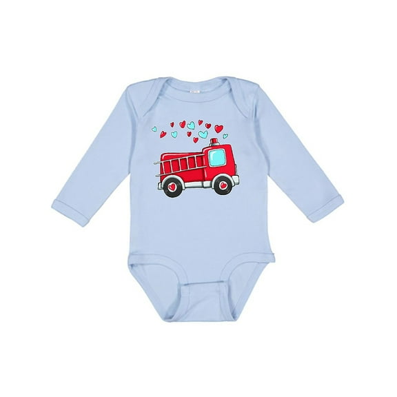 Inktastic Valentine Fire Truck with Hearts Boys or Girls Long Sleeve Baby Bodysuit