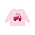 thumbnail image 1 of Inktastic Valentine Fire Truck with Hearts Boys or Girls Long Sleeve Toddler T-Shirt, 1 of 5