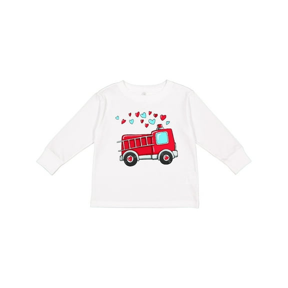 Inktastic Valentine Fire Truck with Hearts Boys or Girls Long Sleeve Toddler T-Shirt
