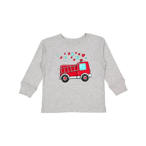 Inktastic Valentine Fire Truck with Hearts Boys or Girls Long Sleeve Toddler T-Shirt
