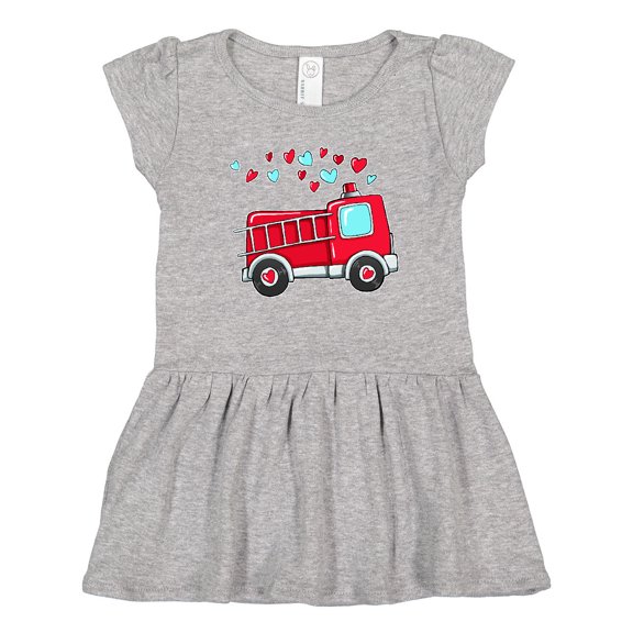 Inktastic Valentine Fire Truck with Hearts Girls Toddler Dress