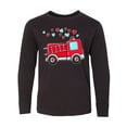 thumbnail image 1 of Inktastic Valentine Fire Truck with Hearts Long Sleeve Youth T-Shirt, 1 of 5