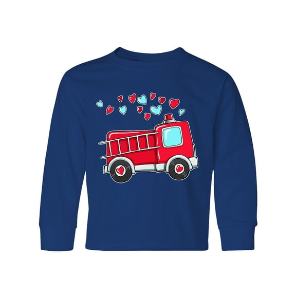 Inktastic Valentine Fire Truck with Hearts Long Sleeve Youth T-Shirt