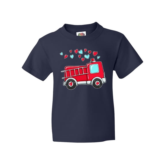 Inktastic Valentine Fire Truck with Hearts Youth T-Shirt