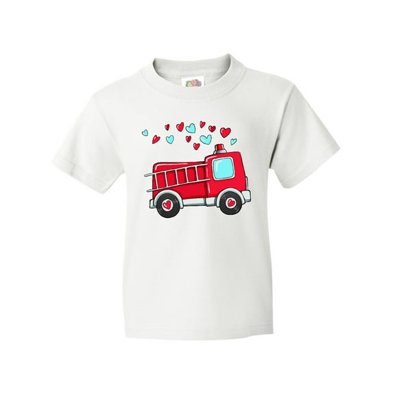 Inktastic Valentine Fire Truck with Hearts Youth T-Shirt