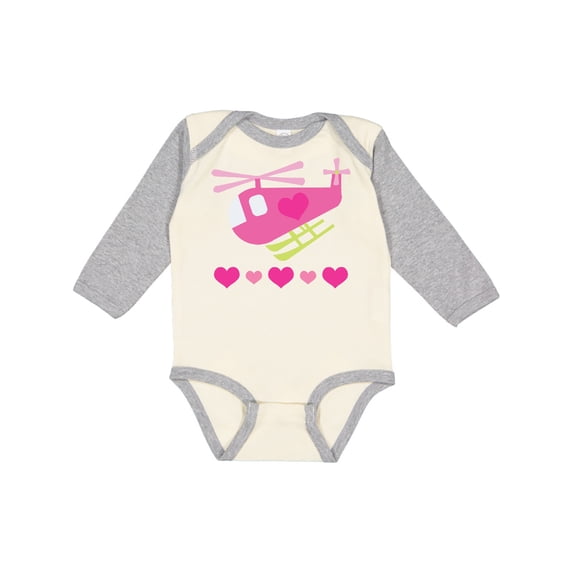 Inktastic Valentine Pink Heart Helicopter Boys or Girls Long Sleeve Baby Bodysuit
