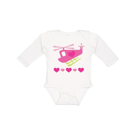 Inktastic Valentine Pink Heart Helicopter Boys or Girls Long Sleeve Baby Bodysuit