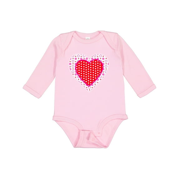 Inktastic Valentine Red Heart with Dots Boys or Girls Long Sleeve Baby Bodysuit