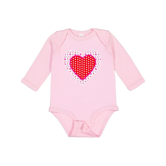 Inktastic Valentine Red Heart with Dots Boys or Girls Long Sleeve Baby Bodysuit