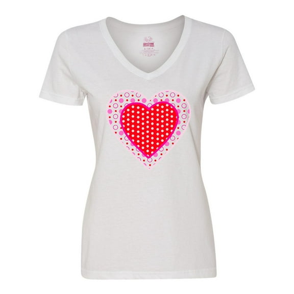 Inktastic Valentine Red Heart with Dots Women's V-Neck T-Shirt