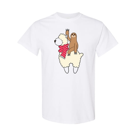 Inktastic Valentine Sloth and Llama in Scarf T-Shirt