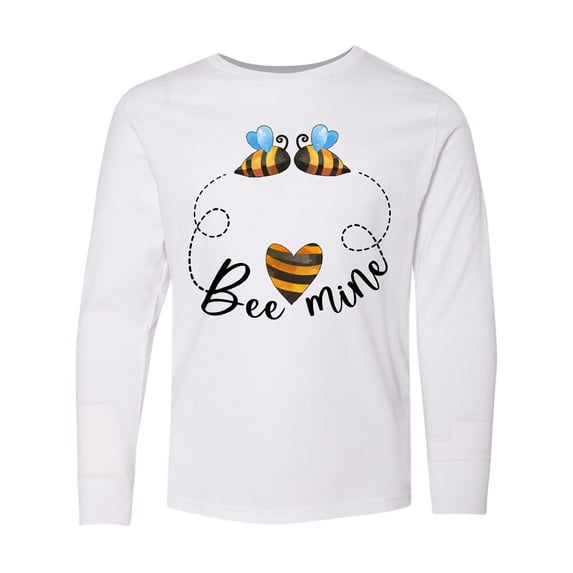 Inktastic Valentine’s Day Bee Mine Cute Bees and Heart Long Sleeve Youth T-Shirt