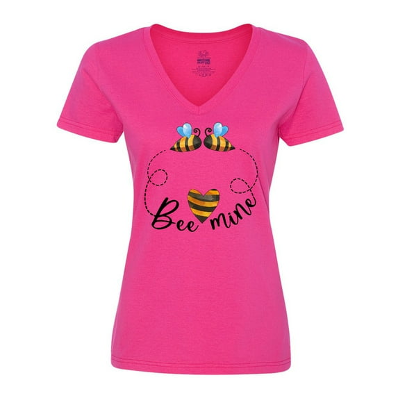 Inktastic Valentine’s Day Bee Mine Cute Bees and Heart Women's V-Neck T-Shirt