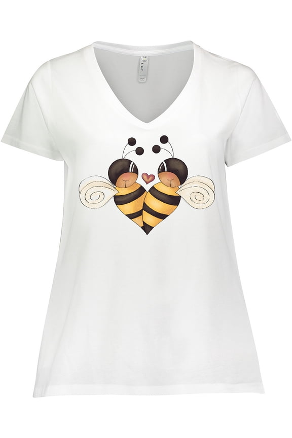 Valentine's Day Bumble Bees Women's Plus Size V-Neck T-Shirt