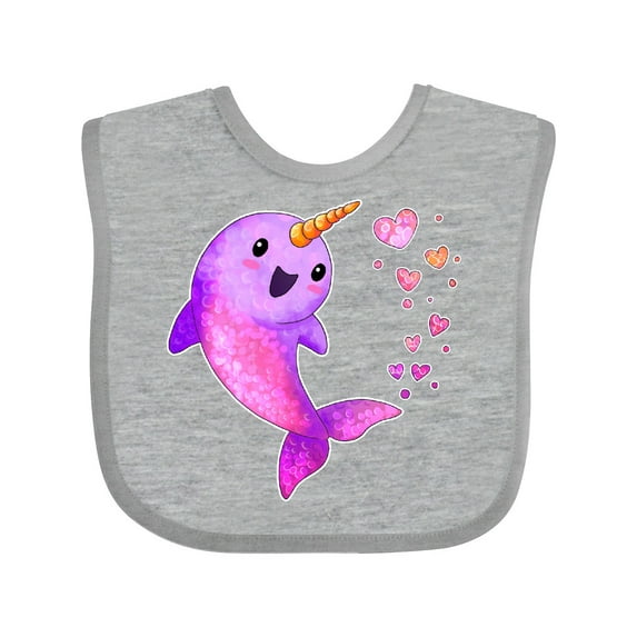 Inktastic Valentine's Day Cute Pink Narwhal with Hearts Boys or Girls Baby Bib