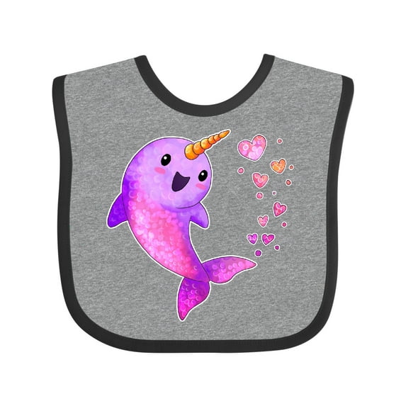 Inktastic Valentine's Day Cute Pink Narwhal with Hearts Boys or Girls Baby Bib