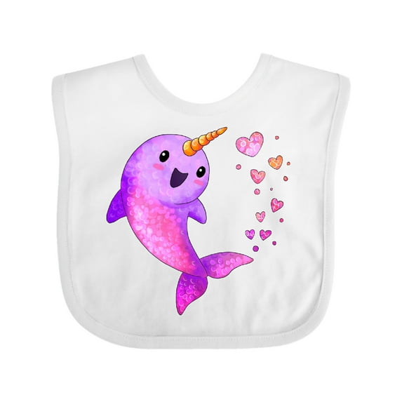 Inktastic Valentine's Day Cute Pink Narwhal with Hearts Boys or Girls Baby Bib